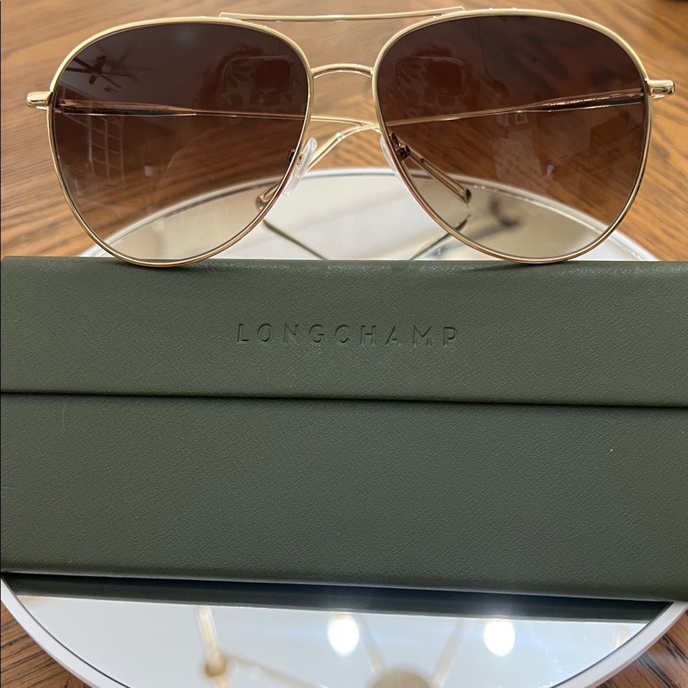 French Longchamp Gradient Aviator Gold  Sunglasses